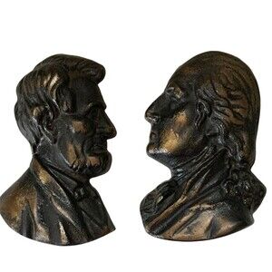 Abraham Lincoln And George Washington Cast Iron Vintage Wall Plaques 5" x 3.75"